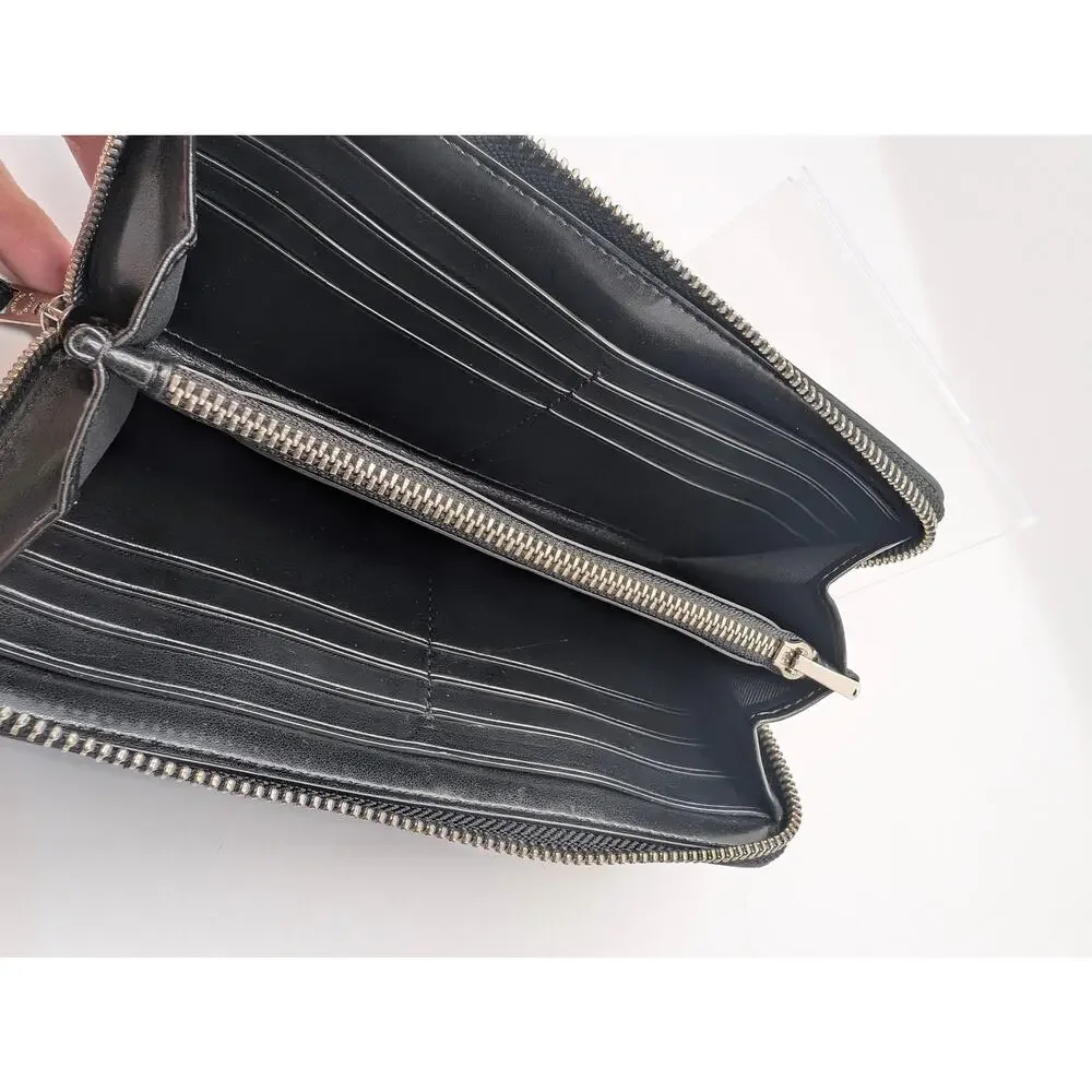 Authentic Coach Signature Varsity Stripe Zip Around Wallet Black Red